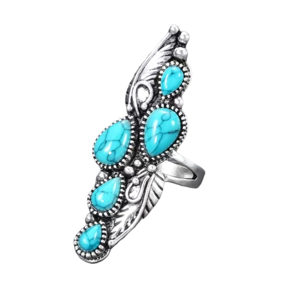 Vintage Large Design Silver and Turquoise Ring - Picture 2 of 5